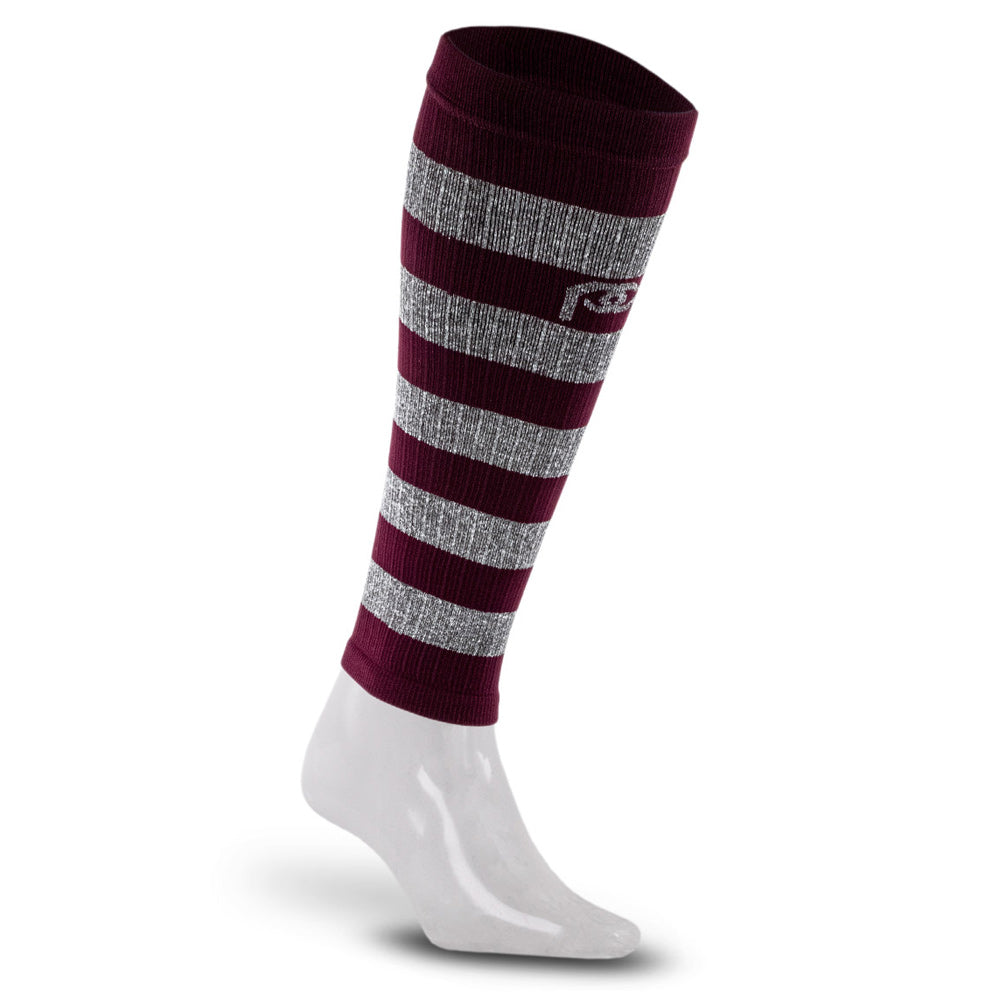 Maroon & Heather Grey Striped Compression Calf Sleeves