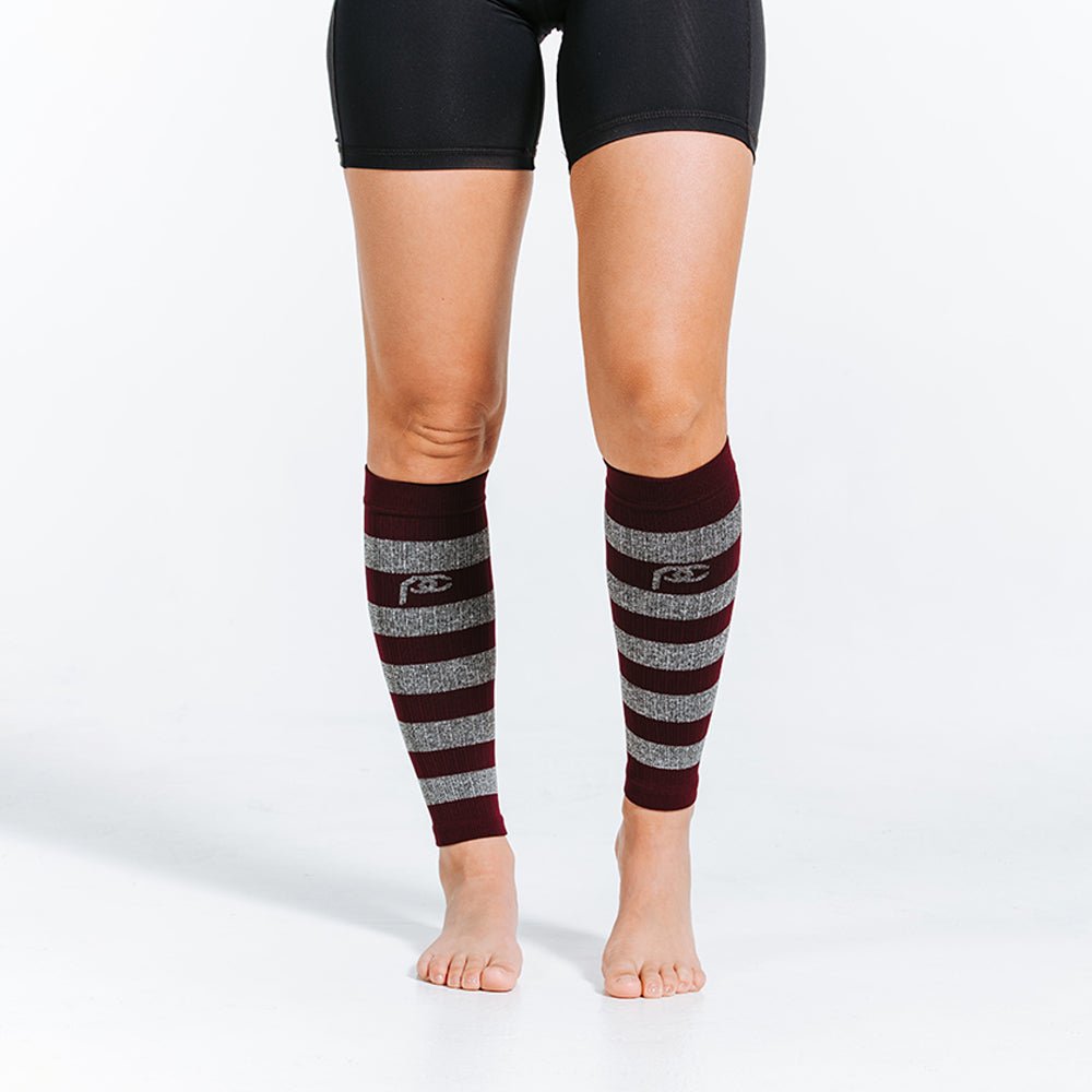 Calf Sleeves, Maroon and Heather Stripes