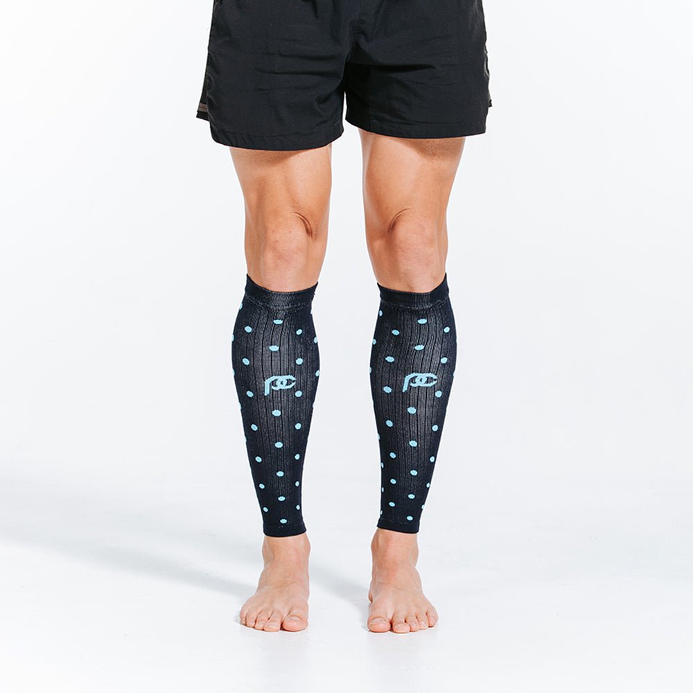 Calf Sleeves, Navy Dots
