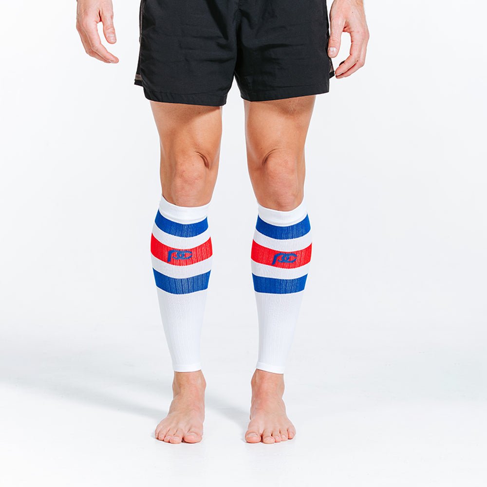 Calf Sleeves, White, Red and Blue Stripe
