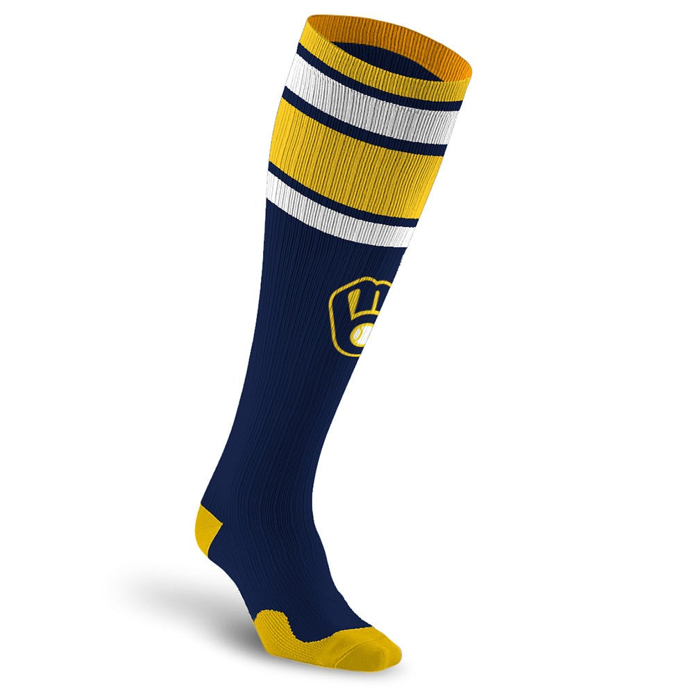 Officially Licensed MLB Compression Socks |Milwaukee Brewers - Classic  Stripe