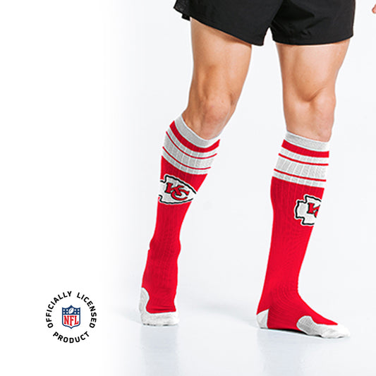 Man wearing NFL Licensed Compression Socks - Kansas City Chiefs Super Bowl Champions