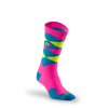 PRO Compression Mid-rise Crew-length Compression Sock in a neon pink, teal, and neon yellow argyle pattern.