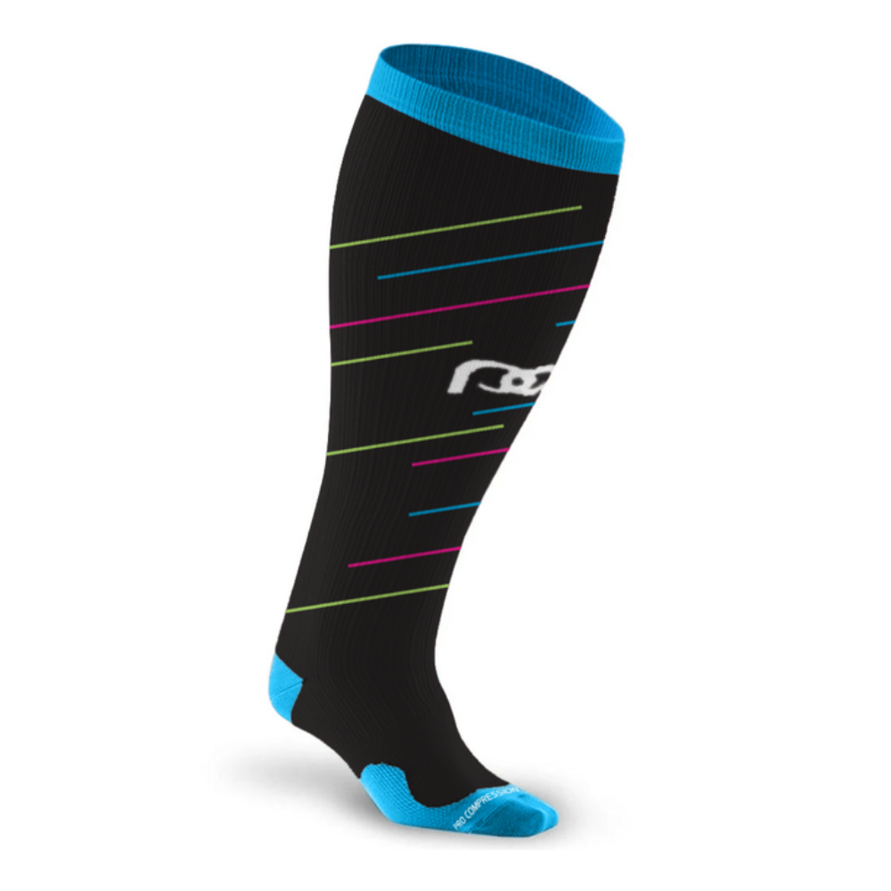 Marathon Wide-Calf, Black with Neon Stripes