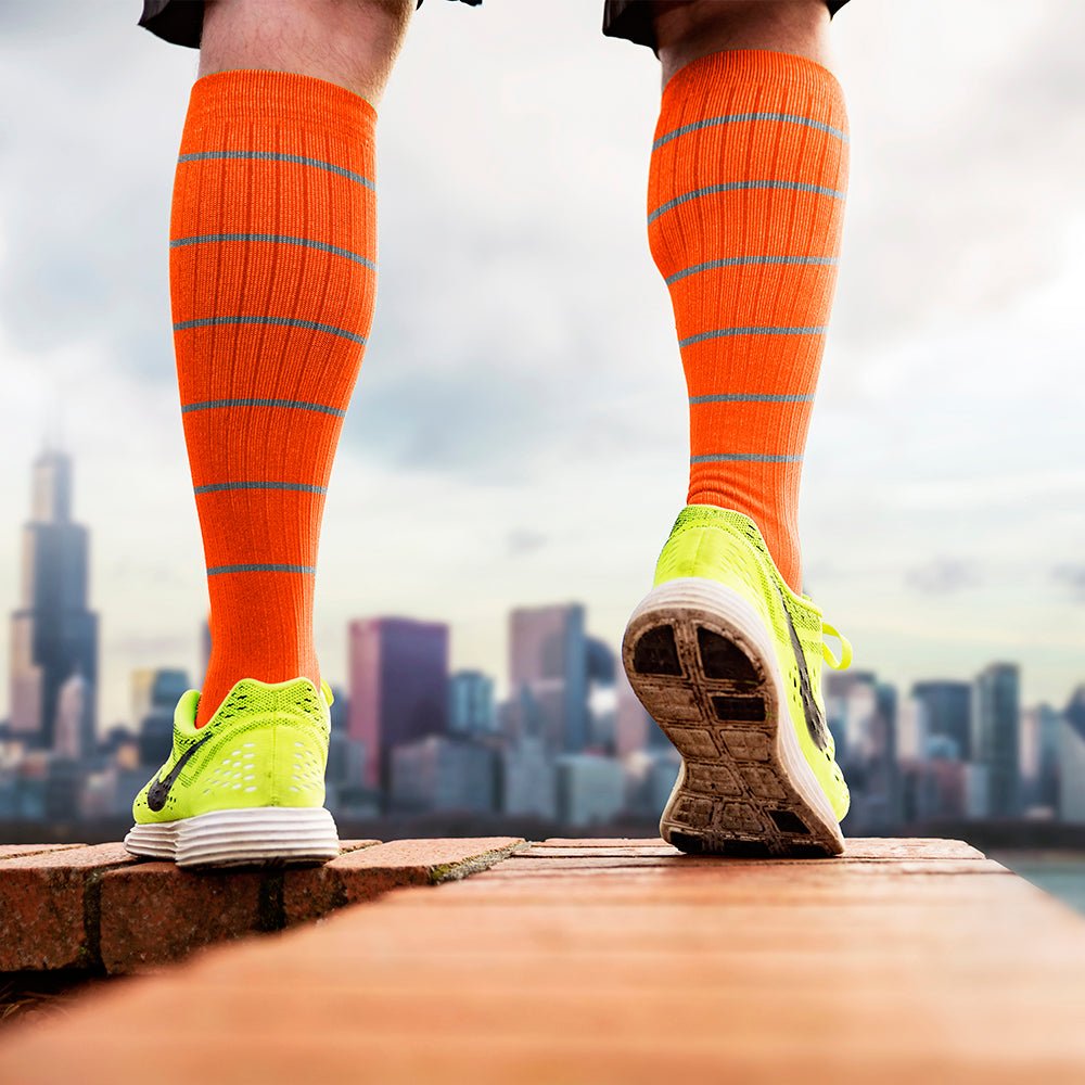 Reflective Neon Orange Knee-High Compression Socks PRO Compression