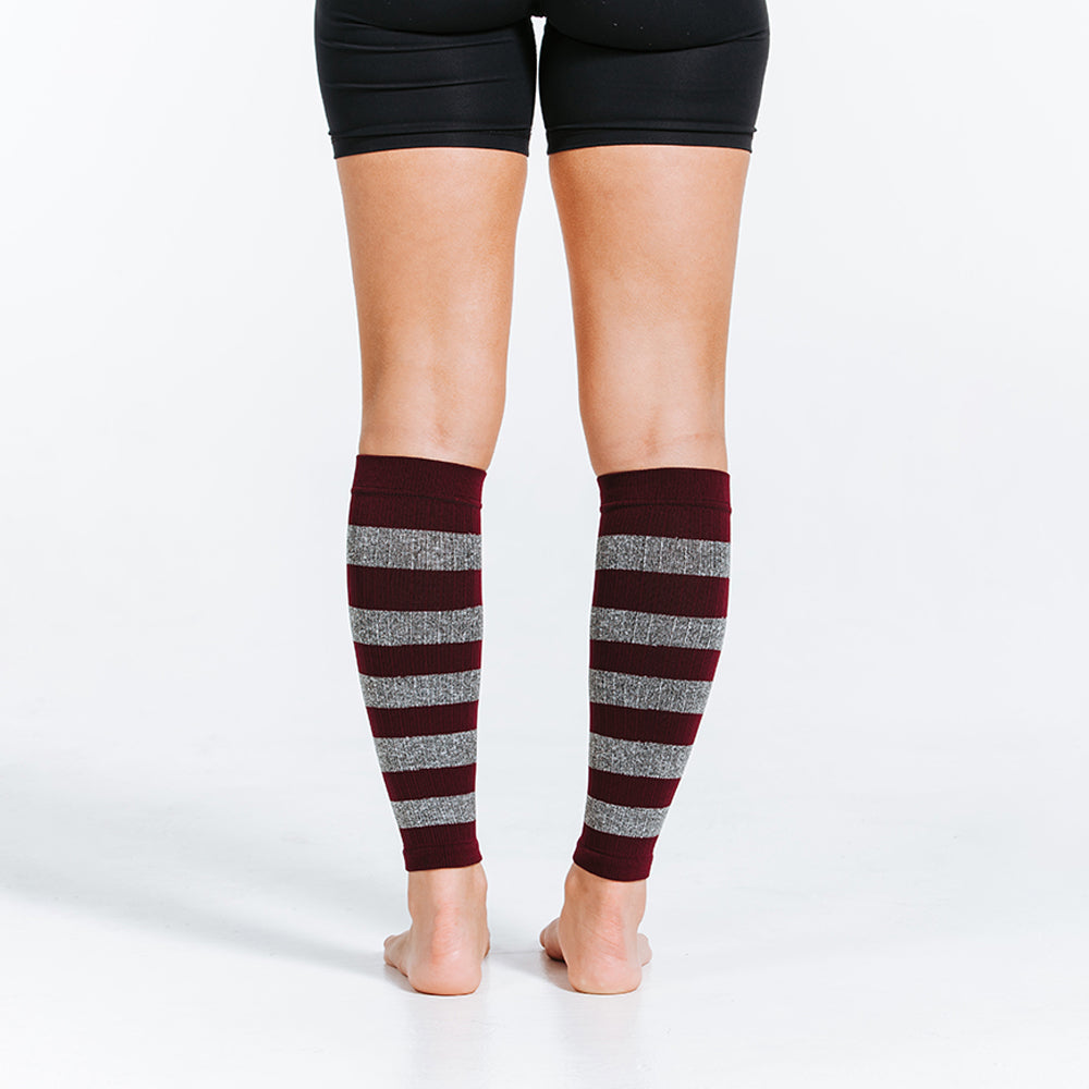 Calf Sleeves, Maroon and Heather Stripes