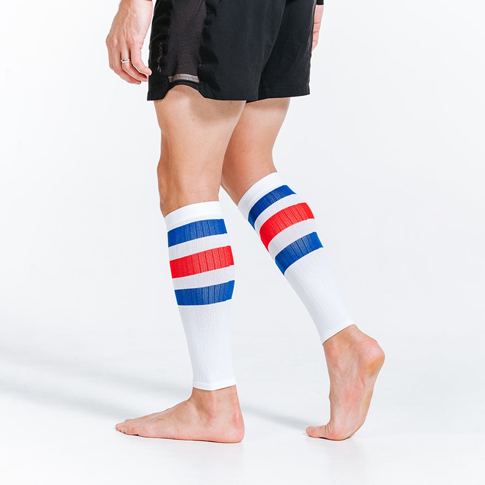 Calf Sleeves, White, Red and Blue Stripe - XS