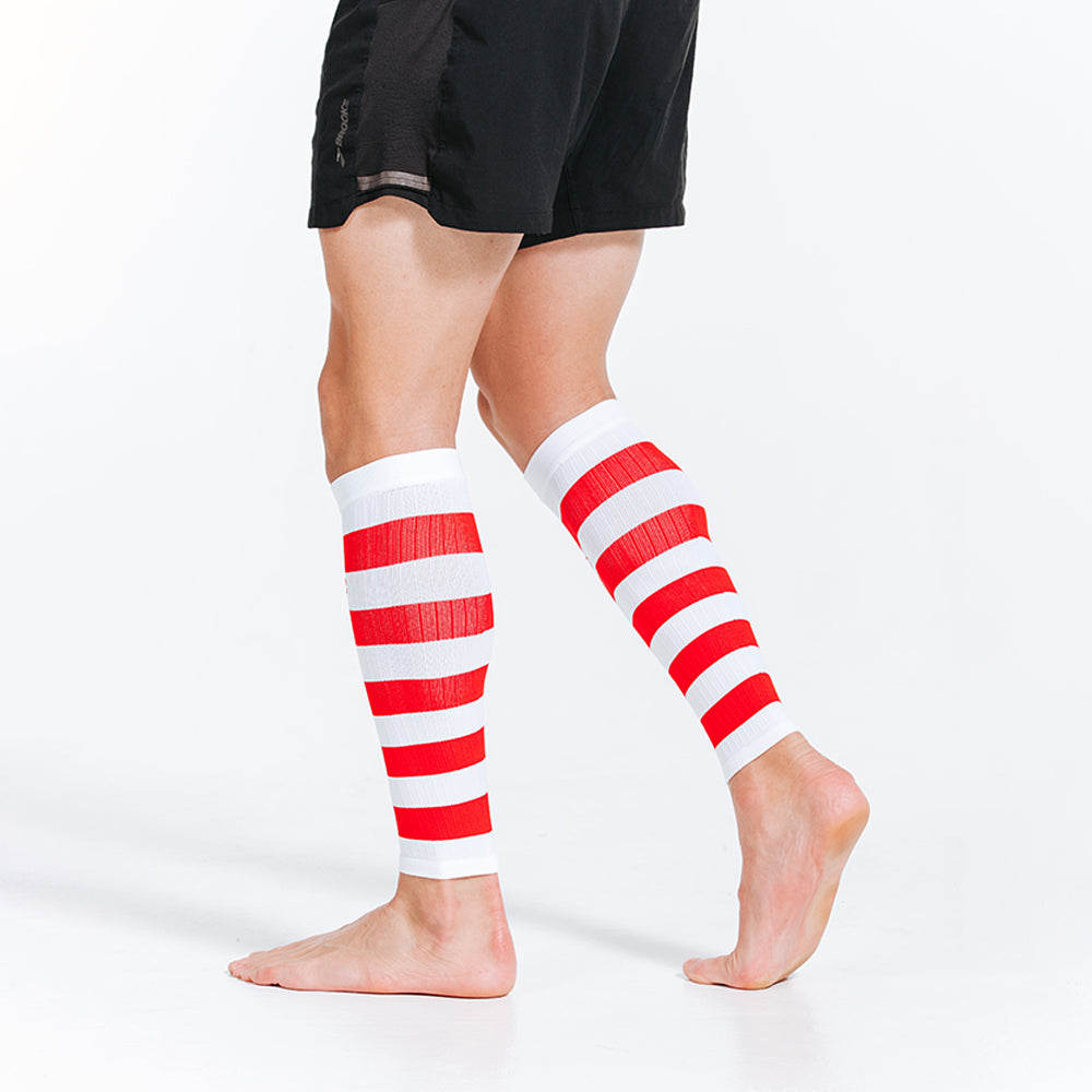 Calf Sleeves, White and Red Stripe