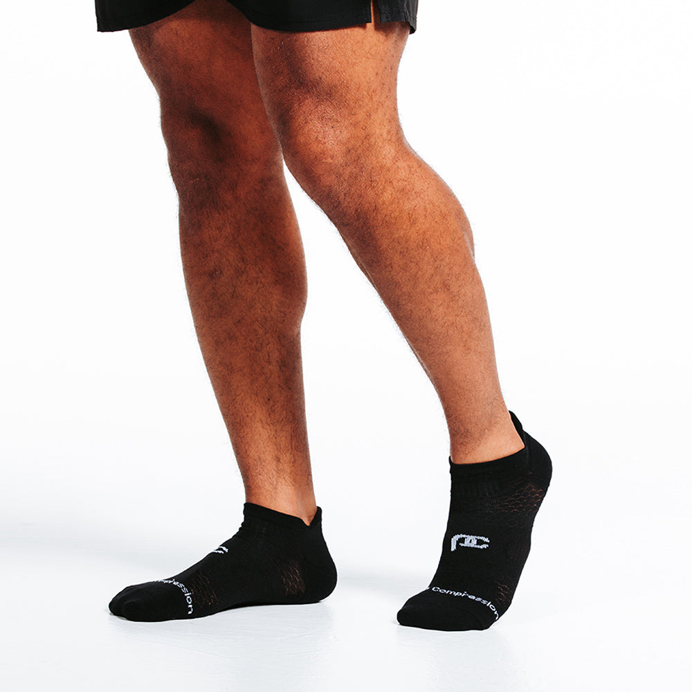 Black Low Compression Socks by PRO Compression - on model- front view