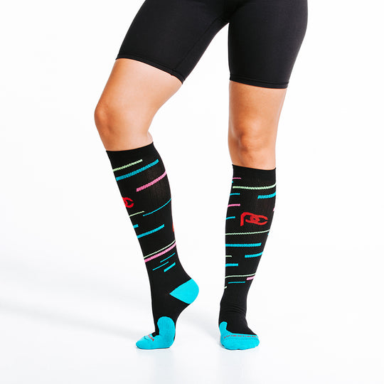 Marathon Black Compression Socks with Neon Stripes – procompression.com