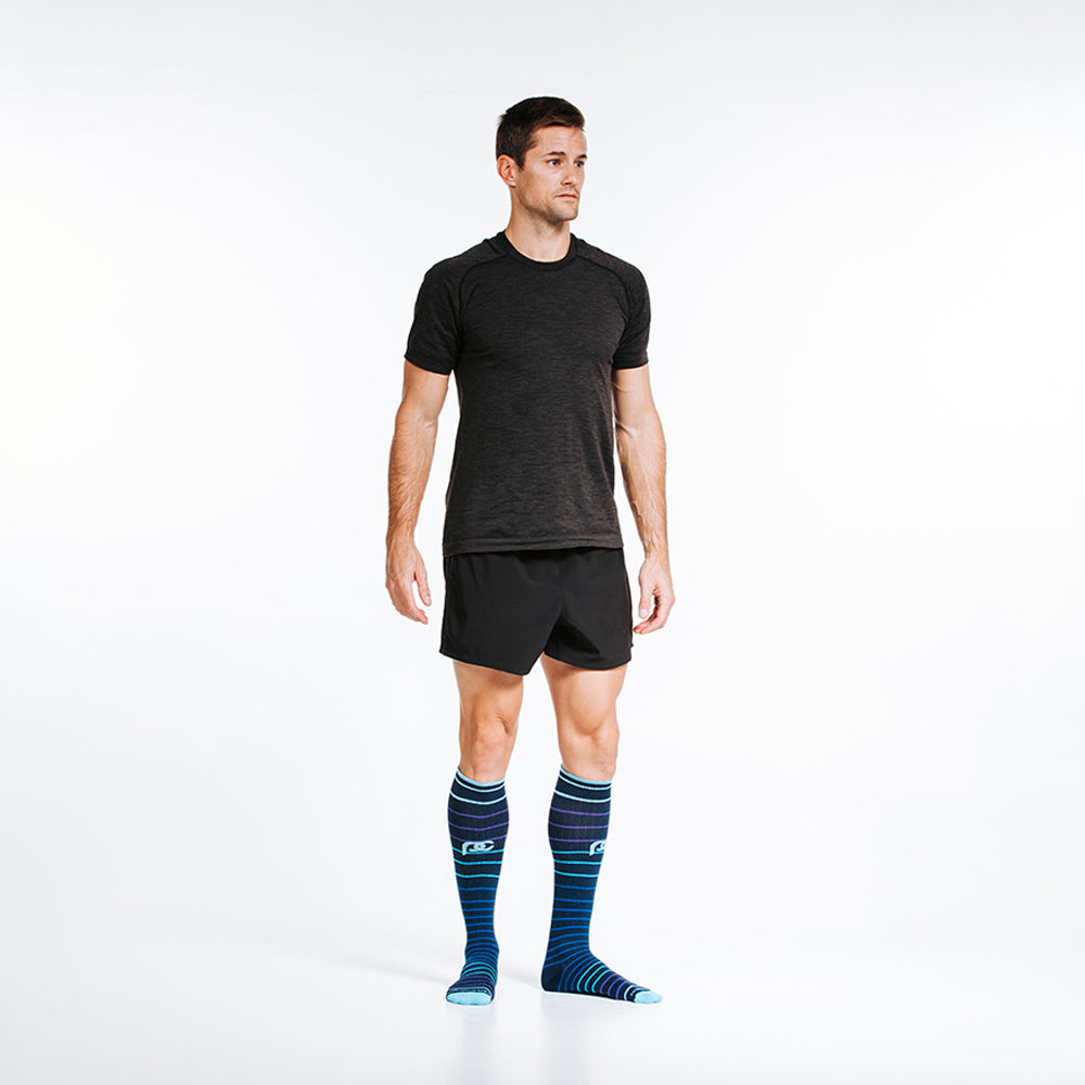 20-30mmHg Knee-High Compression Socks, Navy Blue Lines – procompression.com