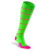 Neon compression socks with hot pink swirl