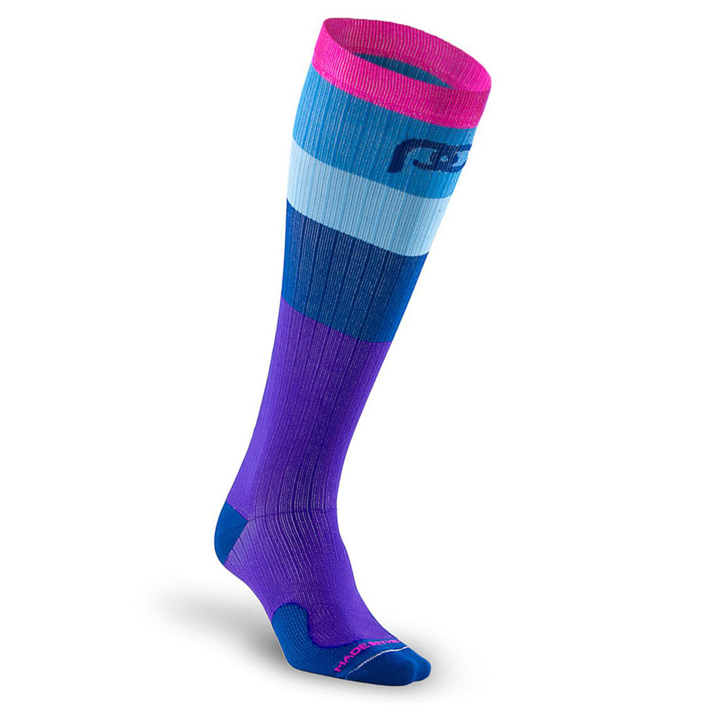 Knee high compression socks - gradient purple, blues, and pink colors