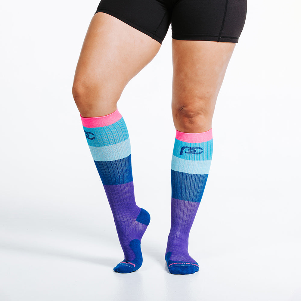 Marathon Compression Socks - Neon and Blue Banded – procompression.com