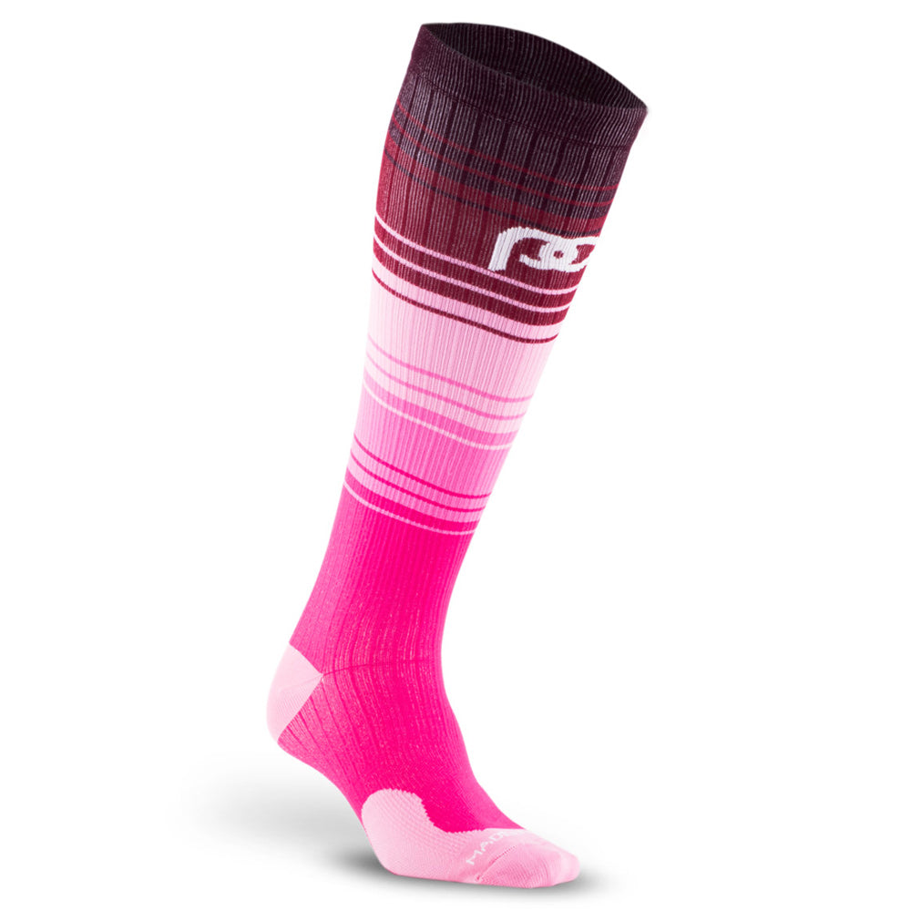 pink and rose colored knee high compression socks 