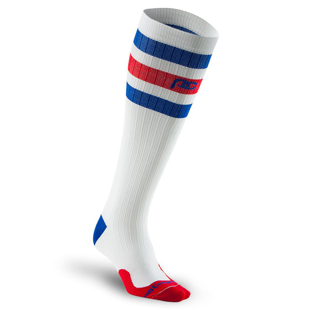 Red socks with blue stripes