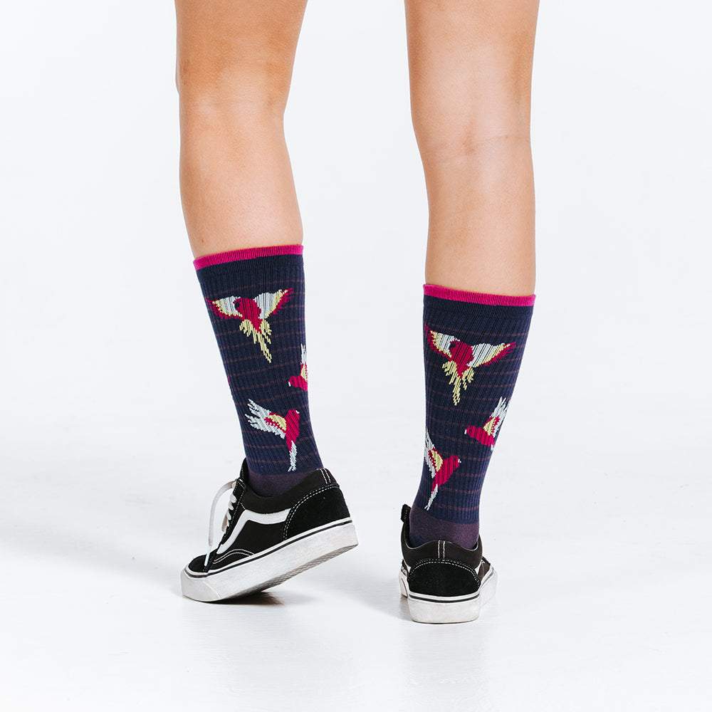 Birds of Paradise Tropical Crew Socks - Compression socks for all day use - close up rear view of socks
