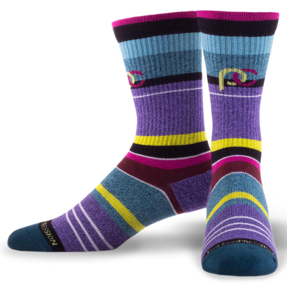 Striped colorful crew socks woven with lightweight compression for relaxed days - pair