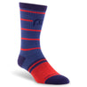 Crew length compression socks in red and blue