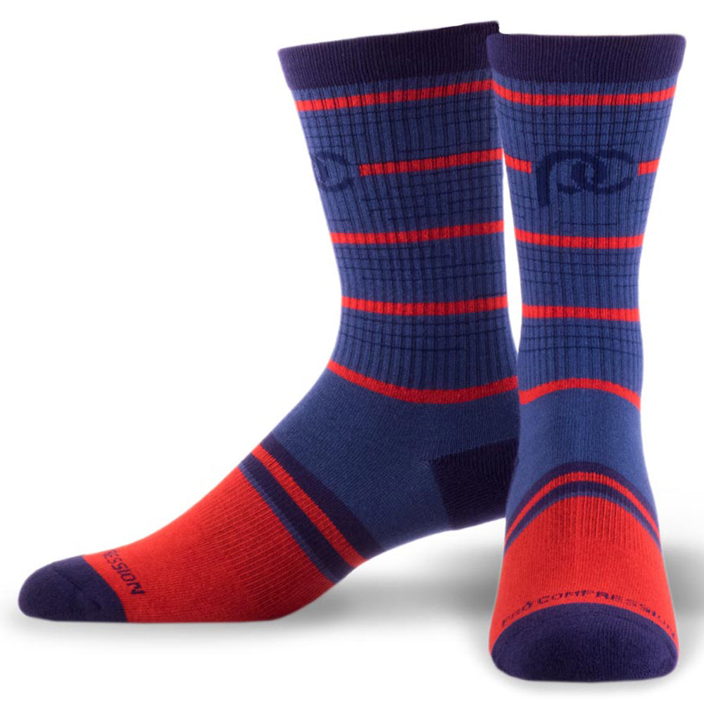 Crew length compression socks in red and blue - pair