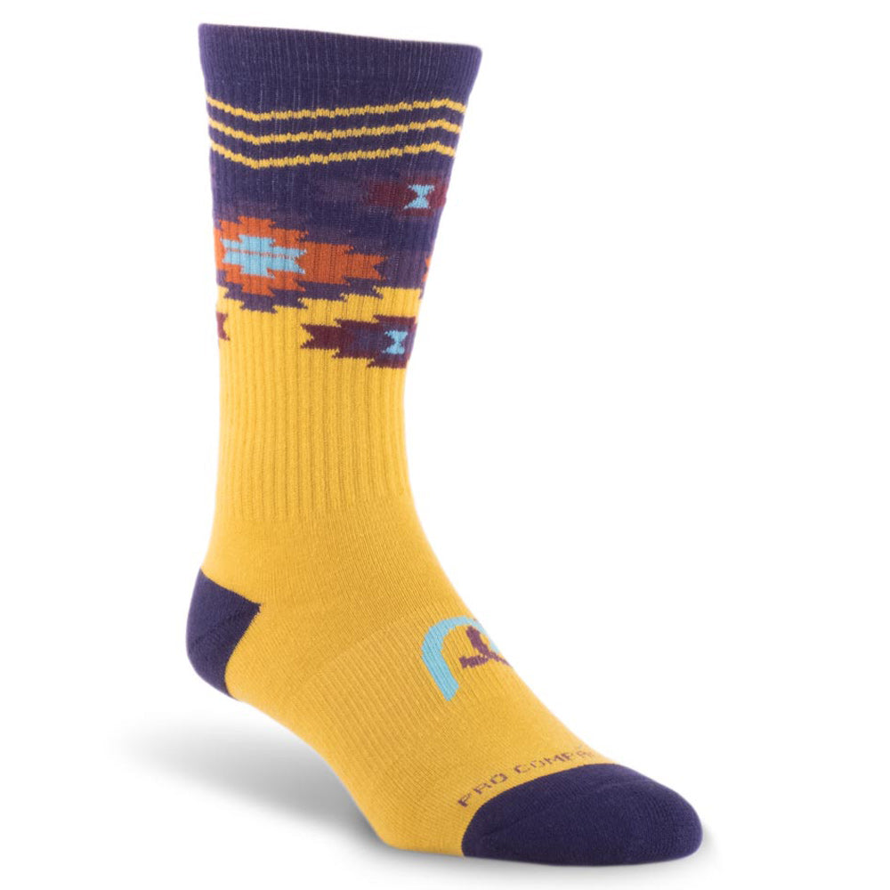 Mid calf compression socks with Chevron Aztec gold design