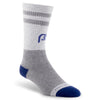 Grey and blue crew length compression socks for men and women