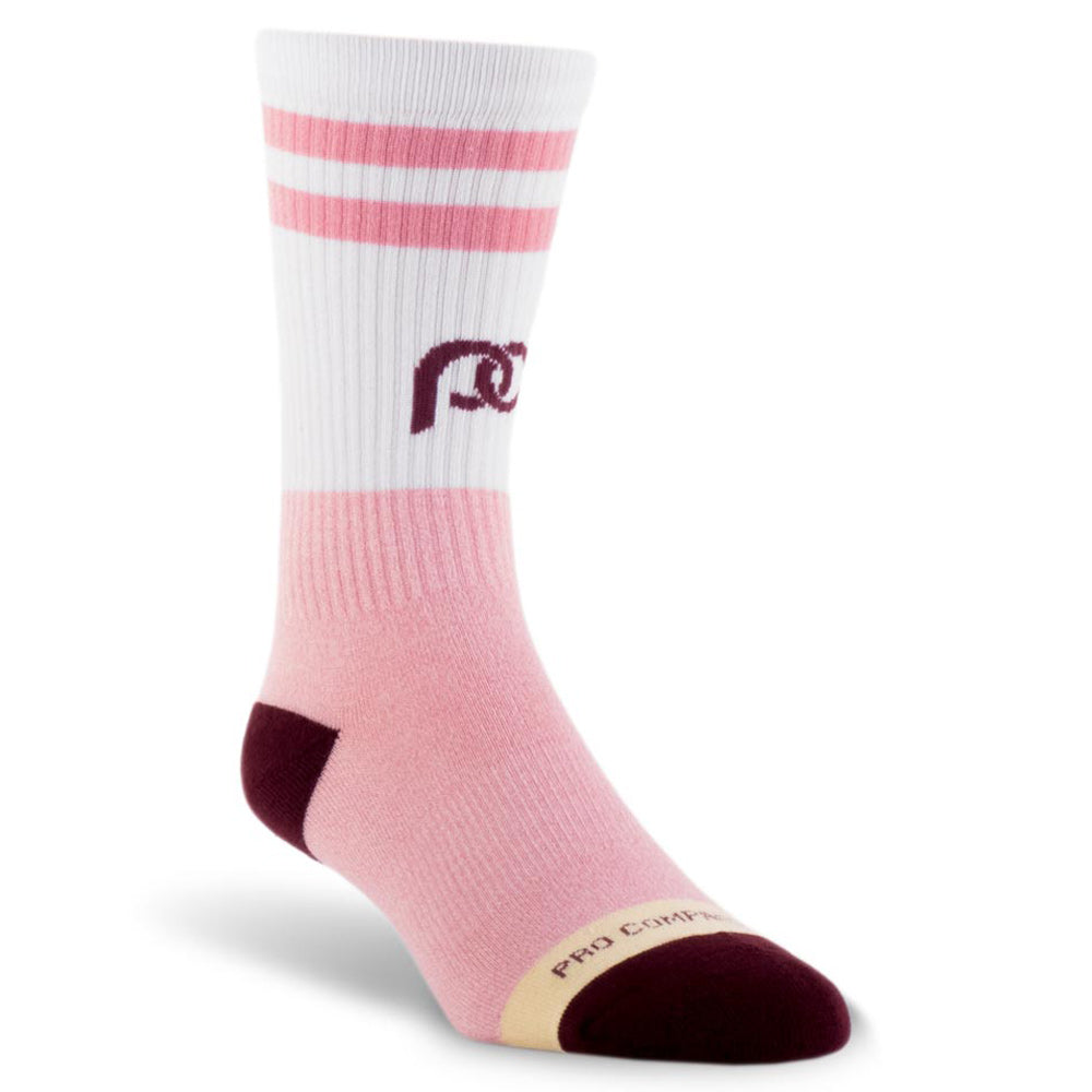 Peach and white crew length compression socks