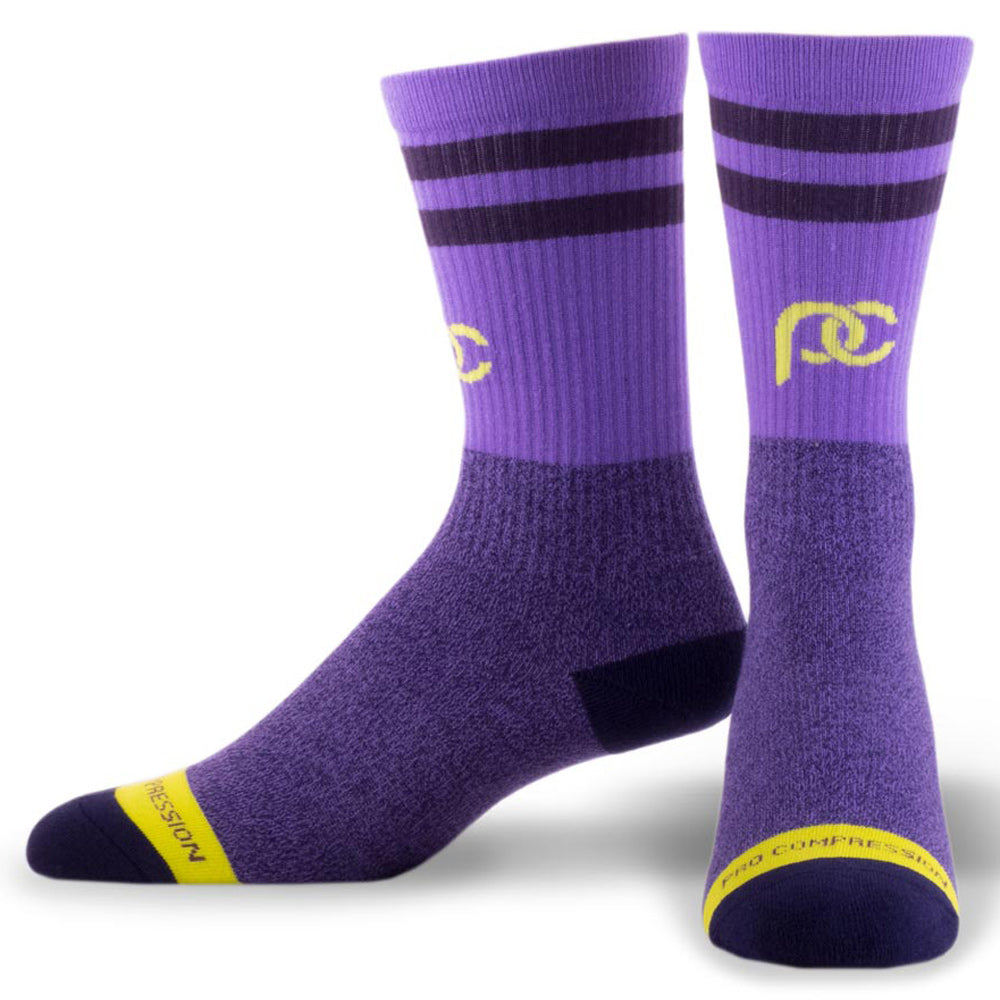 Purple socks with gold details, made with lightweight graduated compression - pair