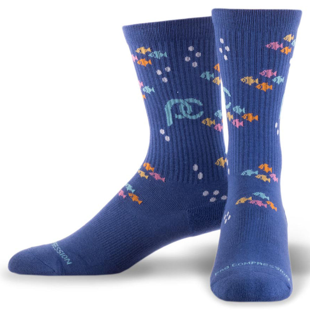 Crew length fish pattern compression socks 20-30 mmhg - pair