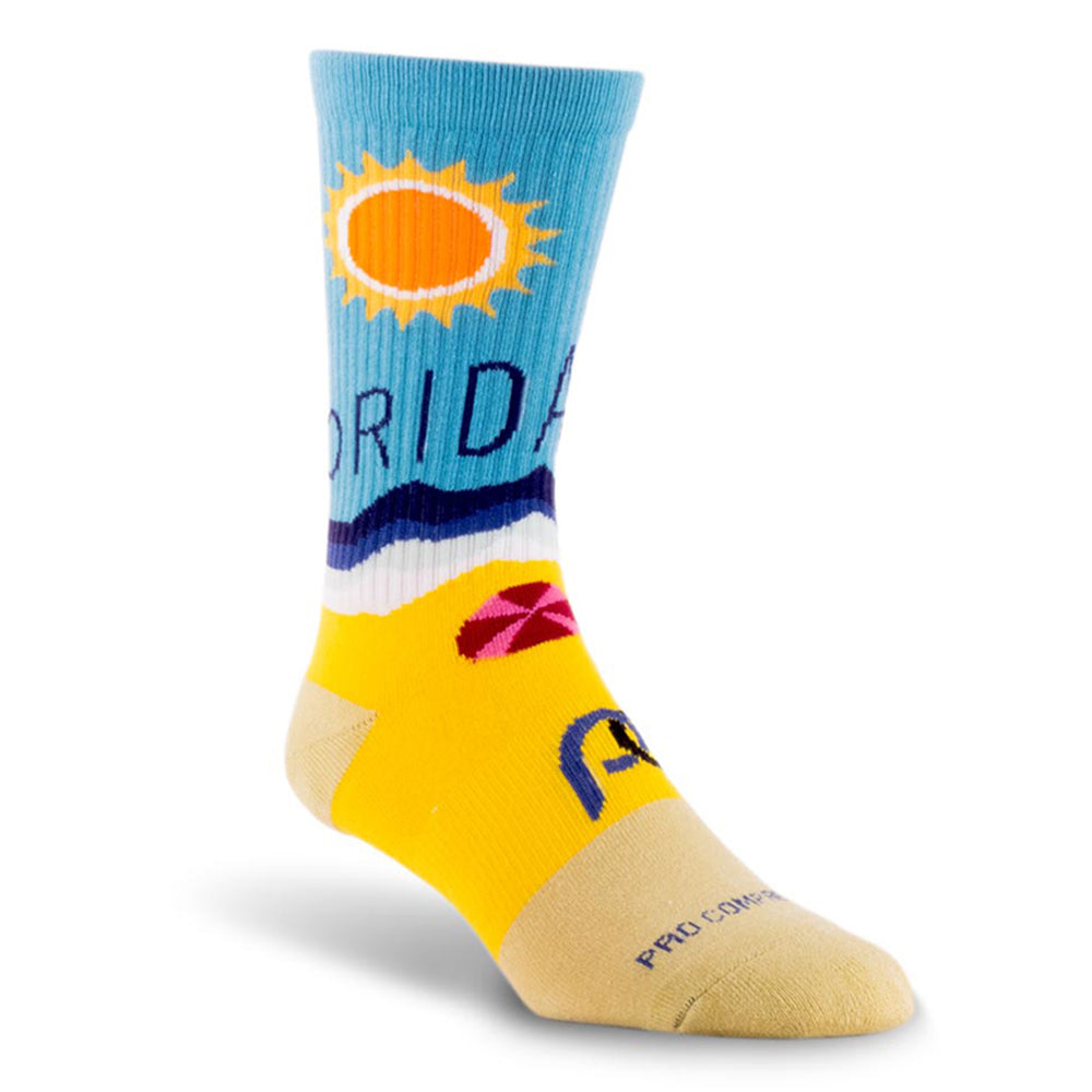 Compression crew socks with Florida sunshine design