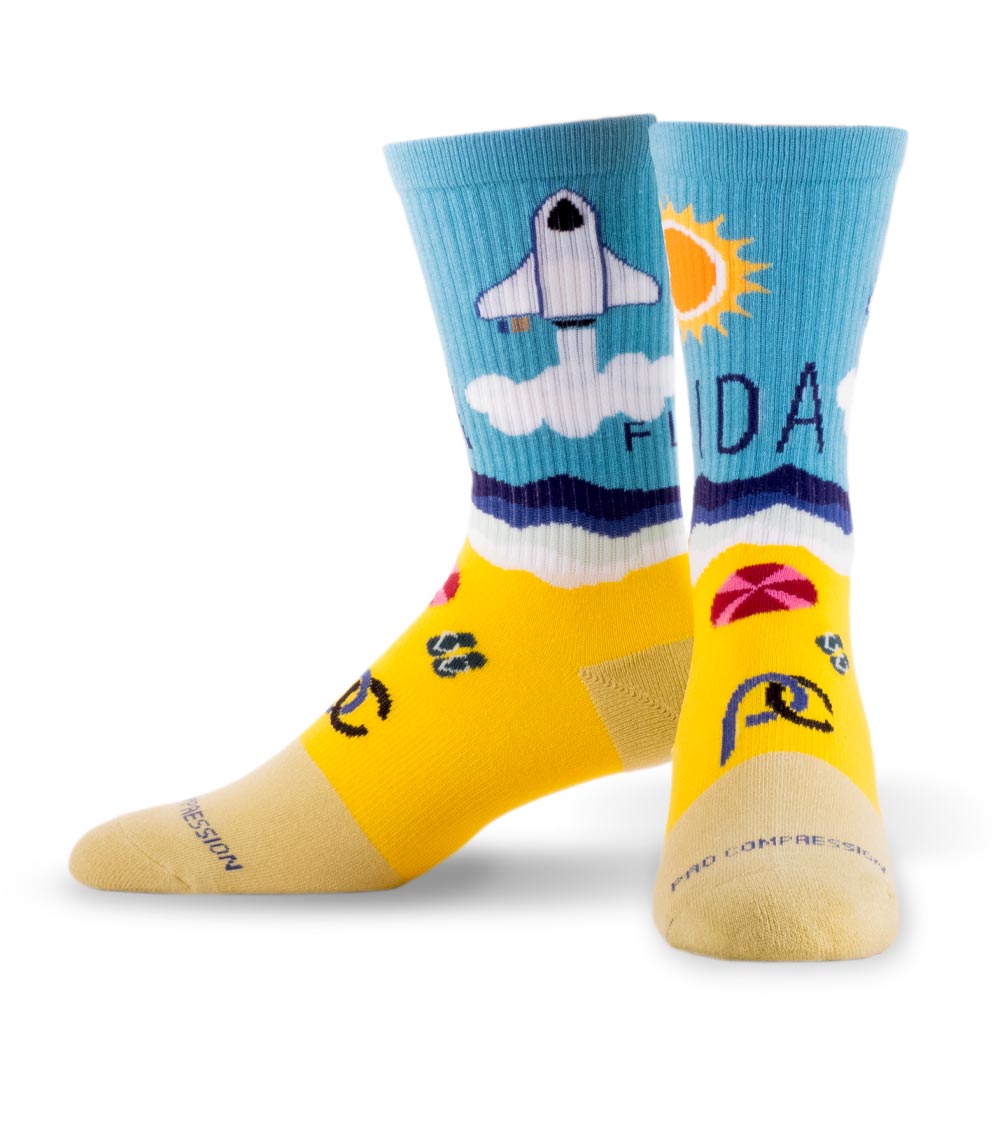Compression crew socks with Florida sunshine design - product pair