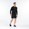 White crew length compression socks with black and red New York City design on male model