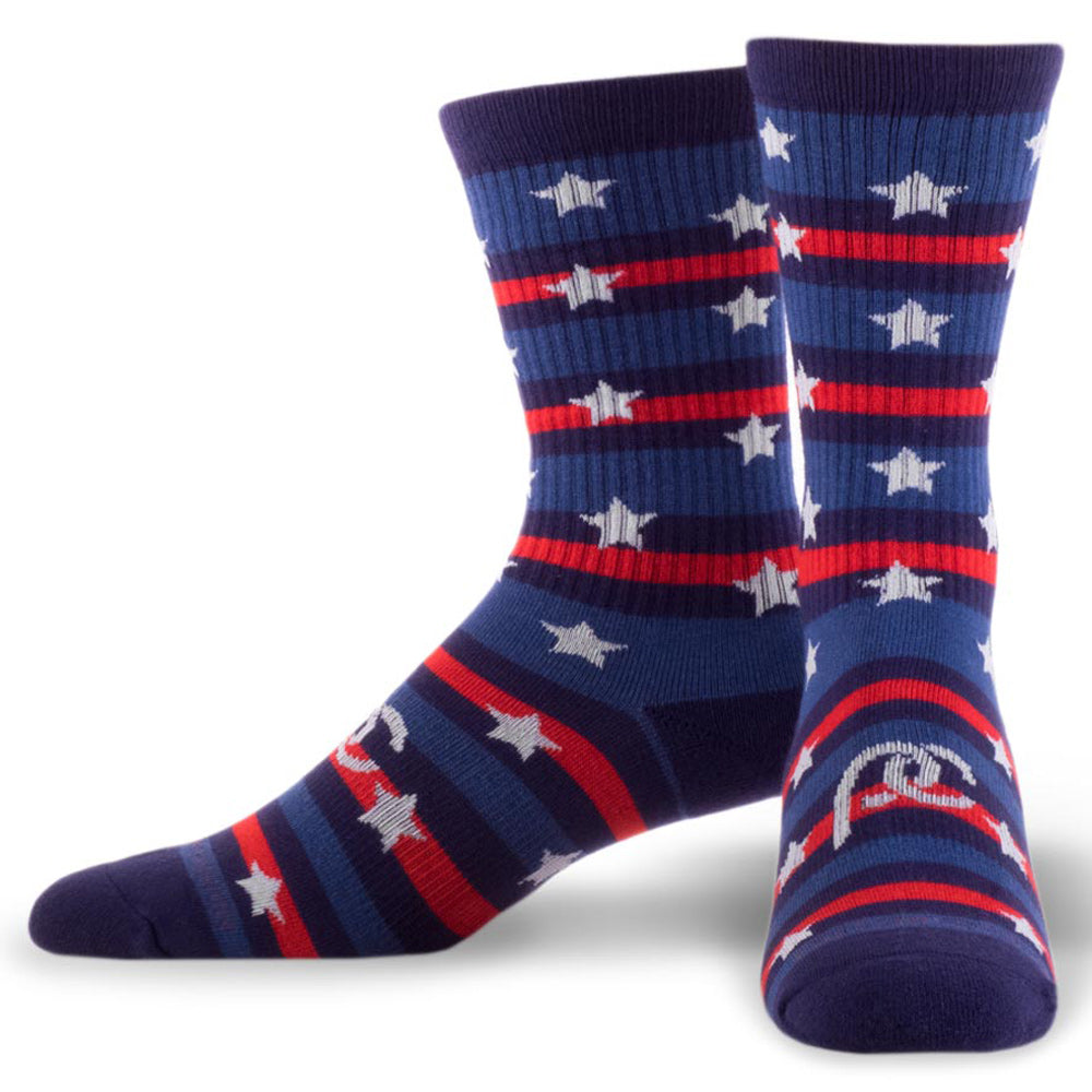 Compression crew socks with patriotic red, white, and blue design with stars - pair