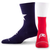 Texas Pride crew length compression socks - red, white, and blue design - product close up