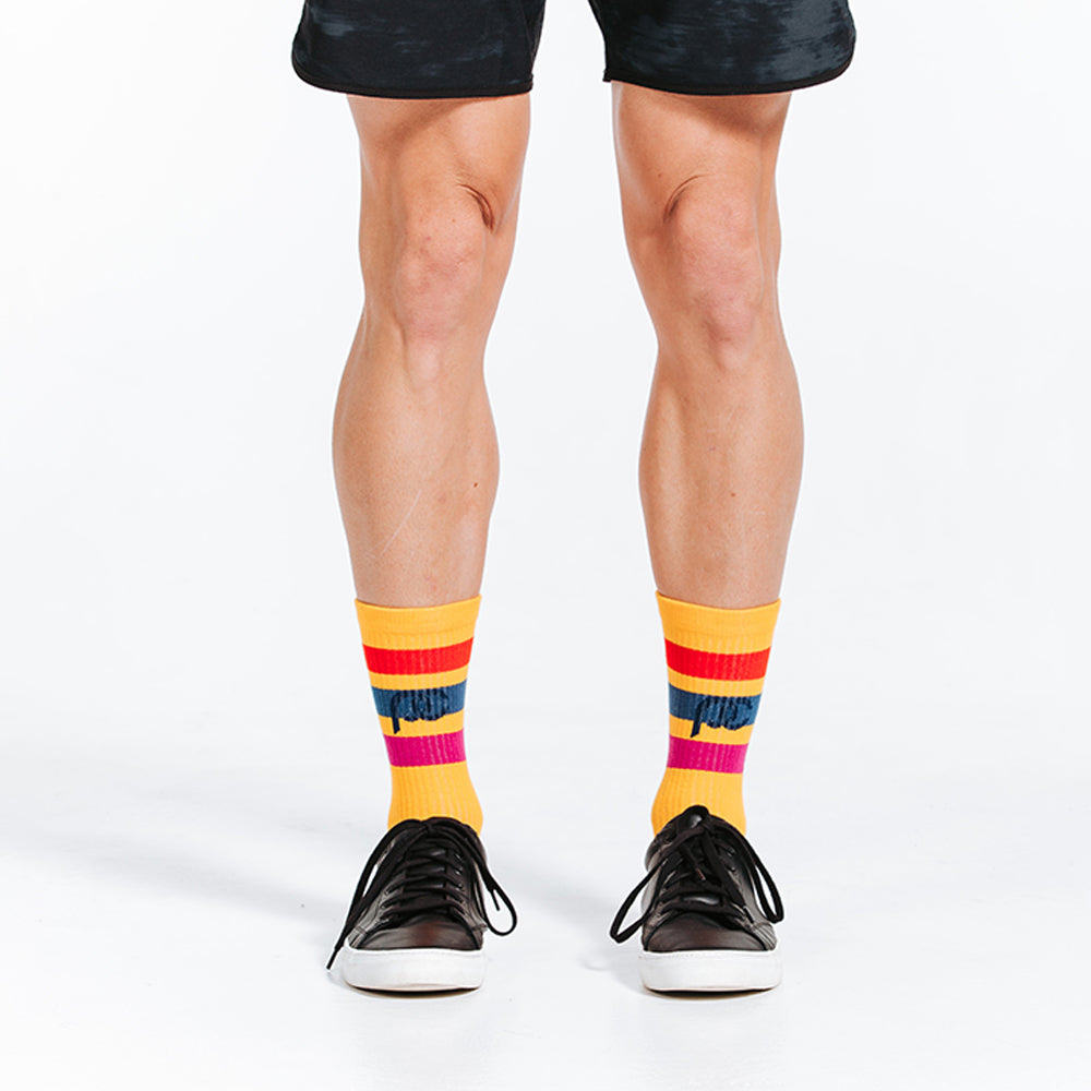 crew length compression socks - close up on feet