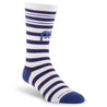 Blue and white striped compression socks - crew length