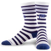 Blue and white striped compression socks - crew length - pair