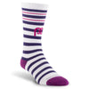 Blue, pink, and white striped crew length compression socks