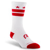 white and red mid calf compression socks