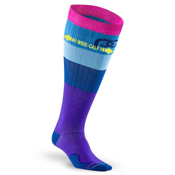 Knee High Wide-Calf Graduated Compression Sock in Neon and Blue Bands | PRO Compression