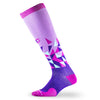 Purple knee high compression socks with pink and blue highlights - side view