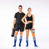 Man and woman wearing PRO Compression Major League Baseball Knee High Compression Sock Genuine MLB Merchandise Sock Kansas City Royals