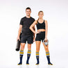 Man and woman wearing PRO Compression Major League Baseball Knee High Compression Sock Genuine MLB Merchandise Sock Milwaukee Brewers