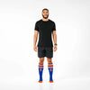 Man wearing PRO Compression Major League Baseball Knee High Compression Sock Genuine MLB Merchandise Sock New York Mets