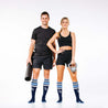 Man and woman wearing PRO Compression Major League Baseball Knee High Compression Sock Genuine MLB Merchandise Sock Tampa Bay Rays